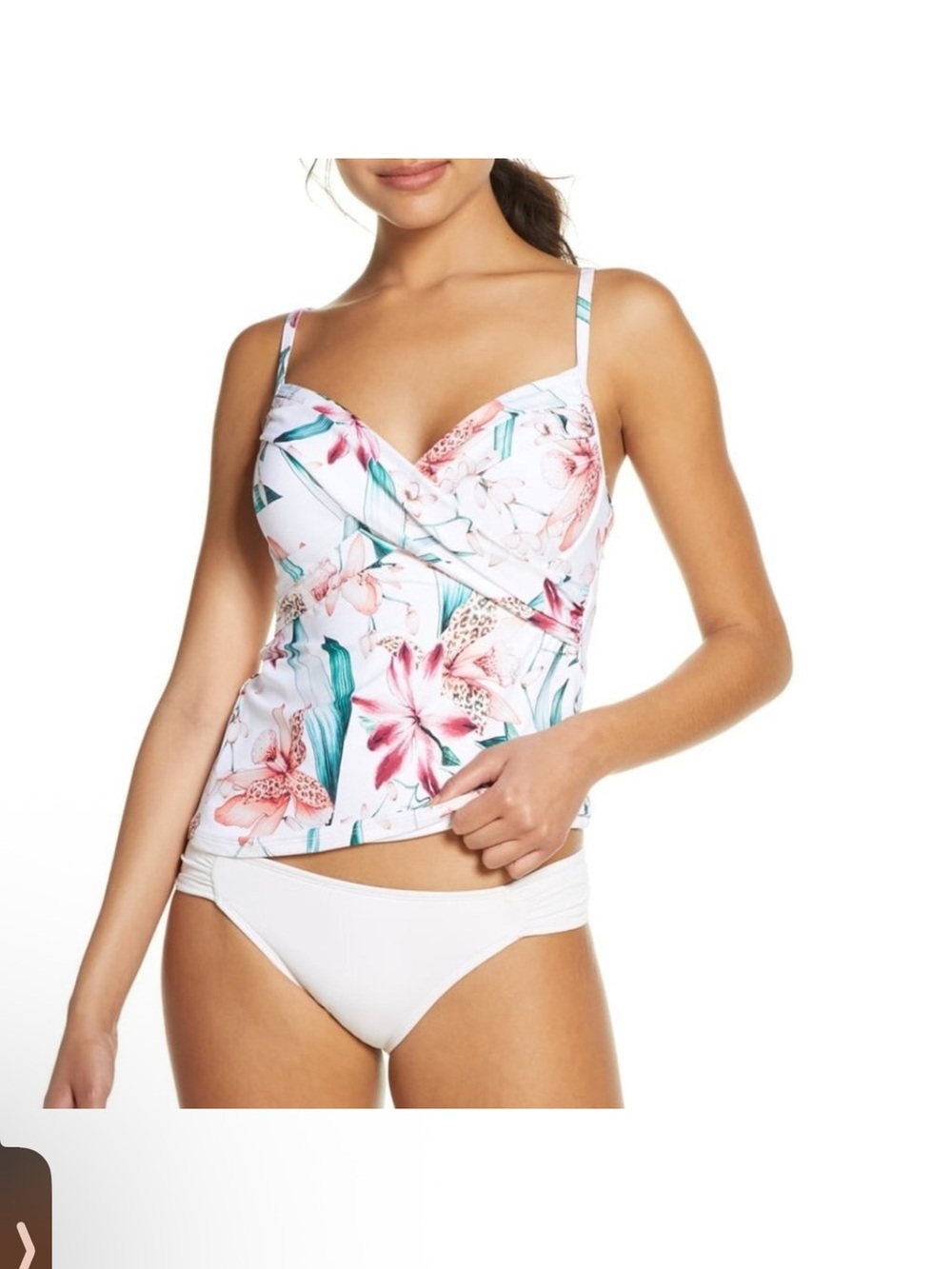 NWT La Blanca White Floral Swim Tankini Top Pink & Blue Accents Sz 16 $105